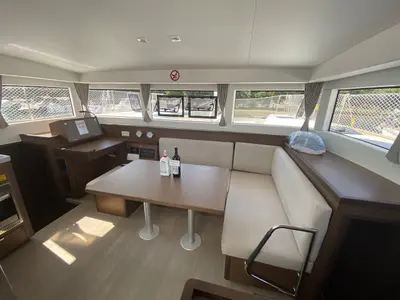 Salon of Falcon, a Lagoon 40 catamaran at Fethiye, Turkey