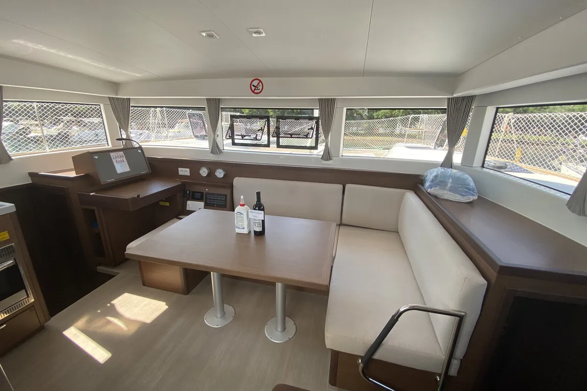 Salon of Falcon, a Lagoon 40 catamaran at Fethiye, Turkey