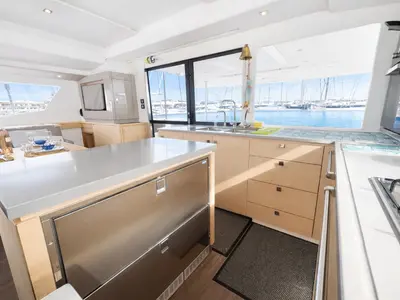 Galley of Serenity, a Fountaine Pajot Saba 50 catamaran at Cogolin, France