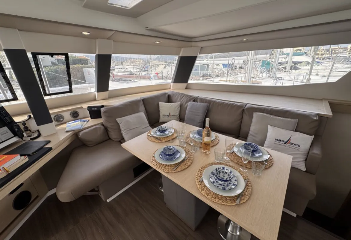 Salon of Serenity, a Fountaine Pajot Saba 50 catamaran at Cogolin, France