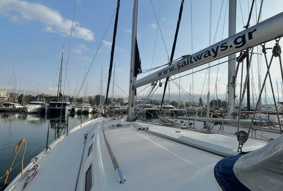 Deck of Leonidas, a Beneteau Cyclades 50.5 sailboat at Athens, Greece