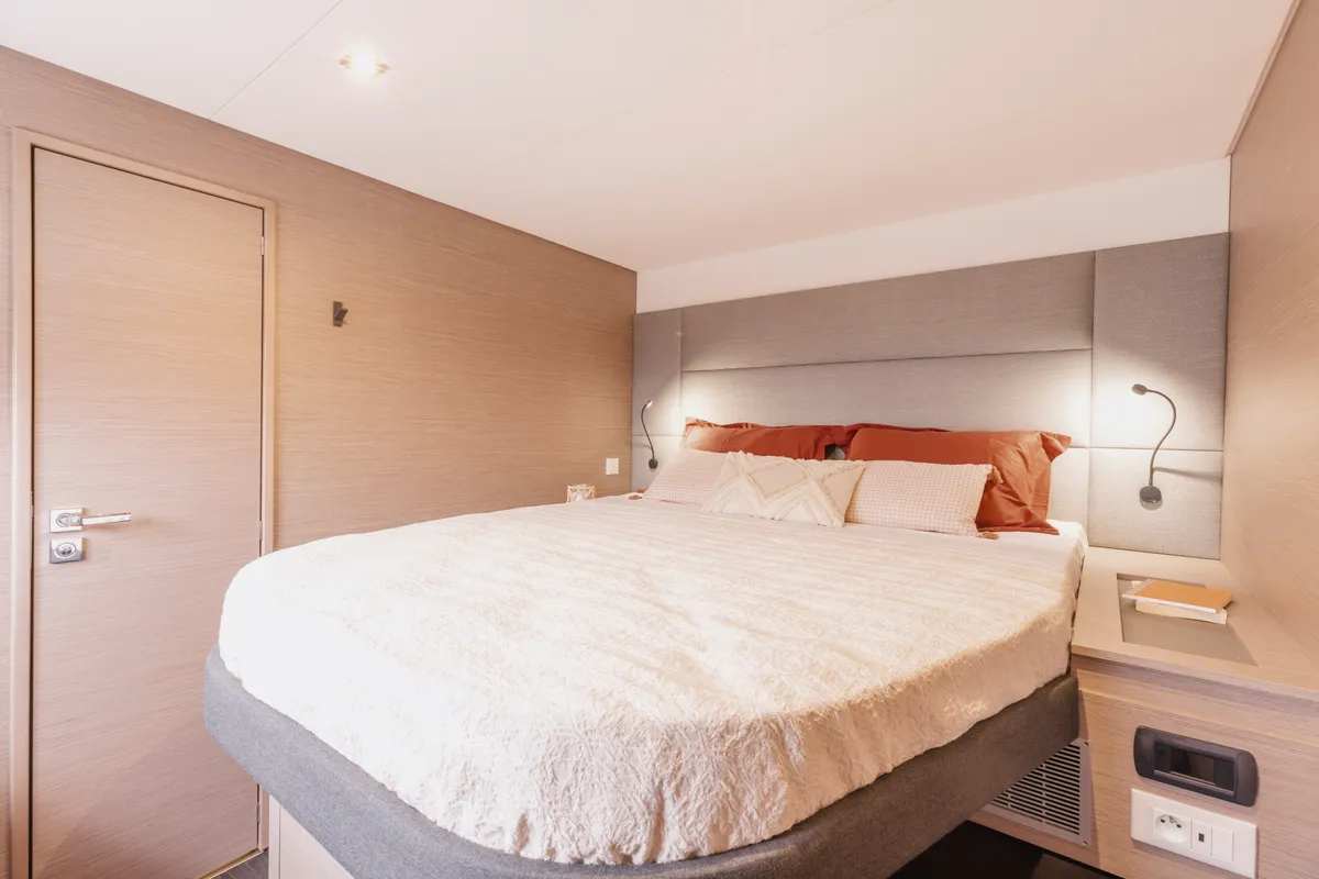Cabin on Kali II, a Fountaine Pajot Aura 51 catamaran at Capo d'Orlando, Italy