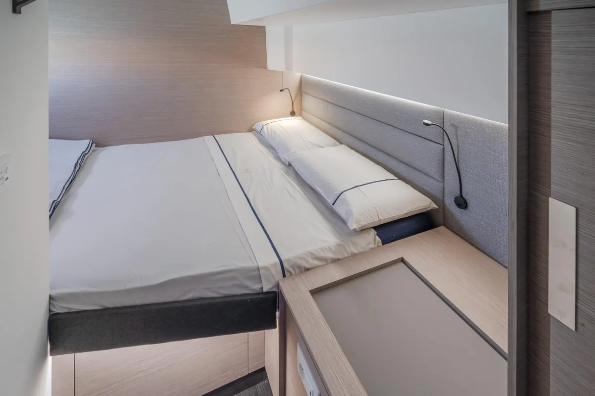 Cabin on Kali II, a Fountaine Pajot Aura 51 catamaran at Capo d'Orlando, Italy