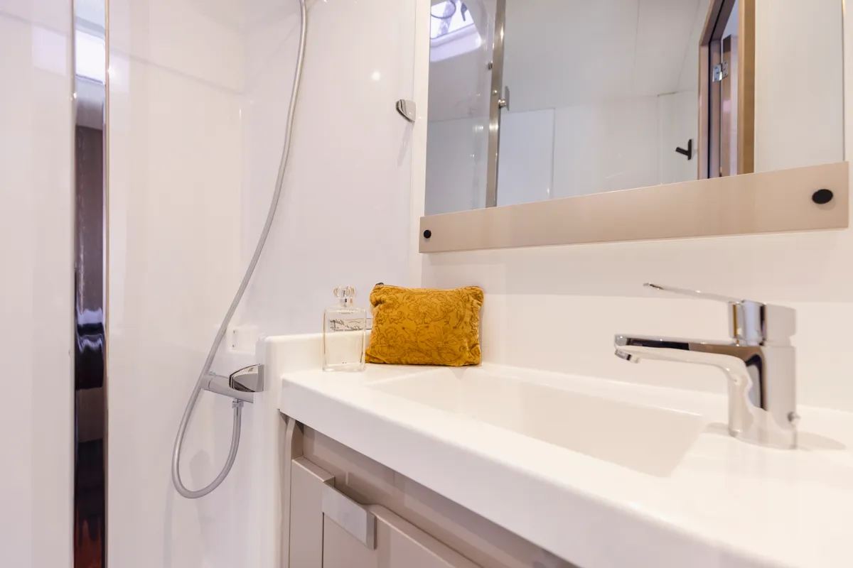 Head on Kali II, a Fountaine Pajot Aura 51 catamaran at Capo d'Orlando, Italy