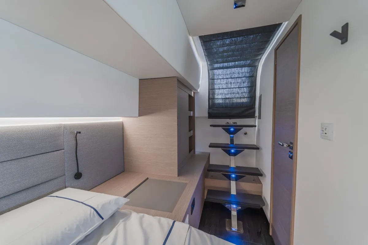 Cabin on Kali II, a Fountaine Pajot Aura 51 catamaran at Capo d'Orlando, Italy