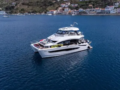 TiAmo, a Aquila 54 Yacht catamaran at Lavreotiki Municipal Unit, Greece