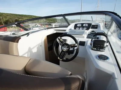 Cockpit of Twilly, a Bavaria S29 motorboat at Punat, Croatia