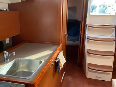 Galley of Jasmine, a Beneteau Oceanis 38.1 sailboat at Procida, Italy