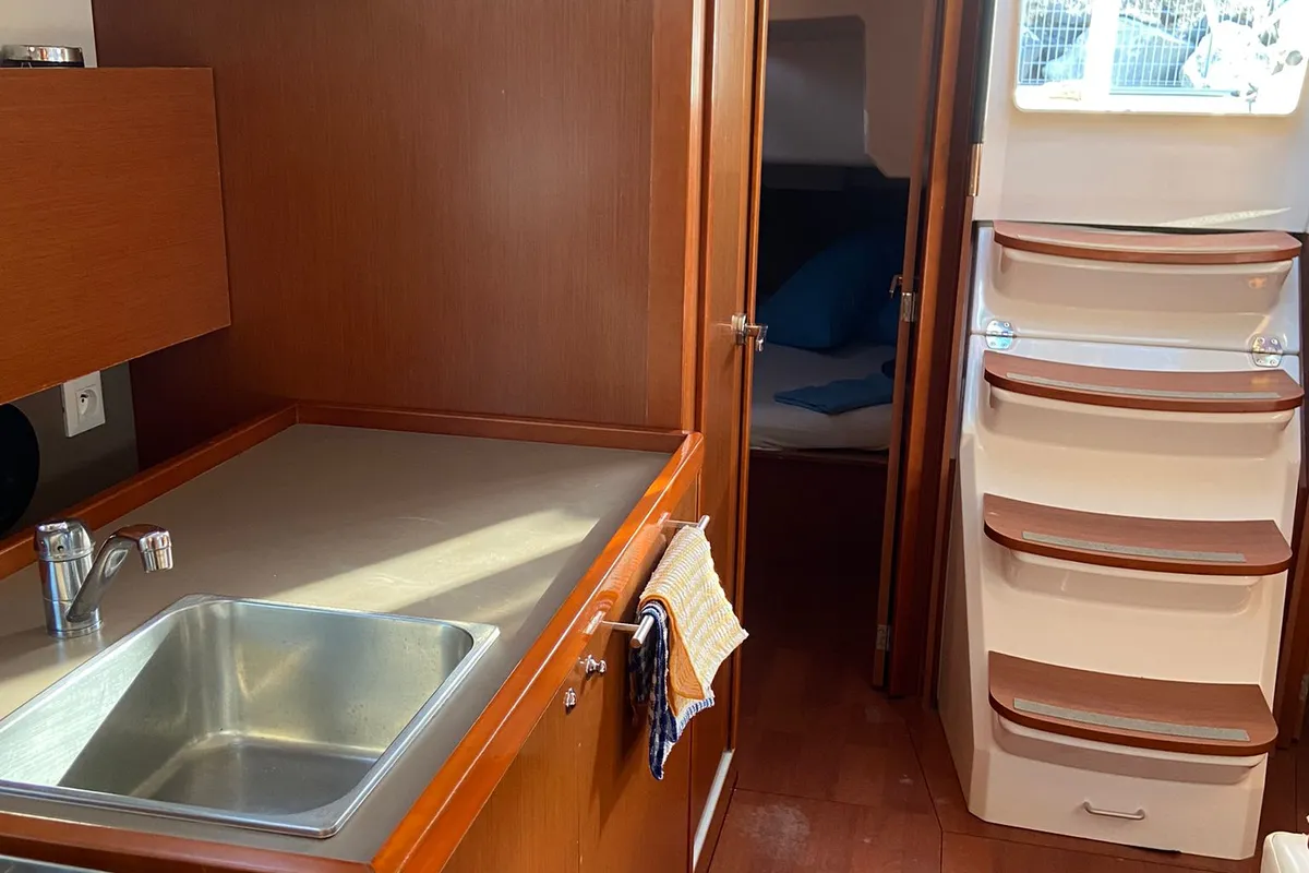 Galley of Jasmine, a Beneteau Oceanis 38.1 sailboat at Procida, Italy