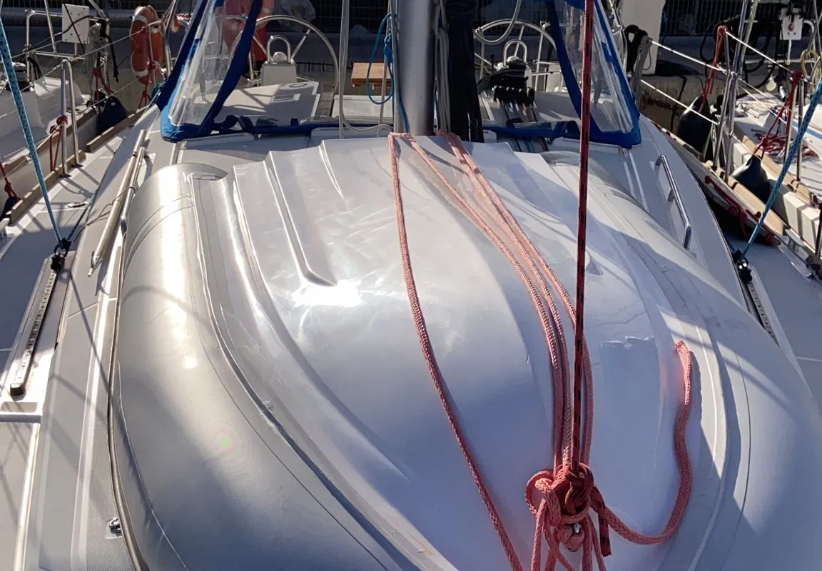 Deck of Jasmine, a Beneteau Oceanis 38.1 sailboat at Procida, Italy