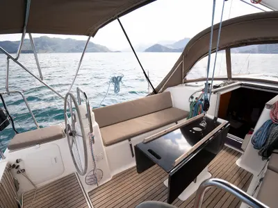 Cockpit of Moon River, a Dufour 335 Grand Large sailboat at Marmaris, Turkey