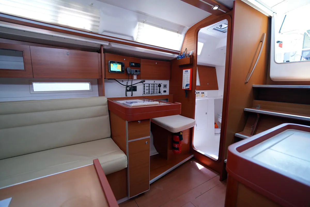 Salon of Moon River, a Dufour 335 Grand Large sailboat at Marmaris, Turkey
