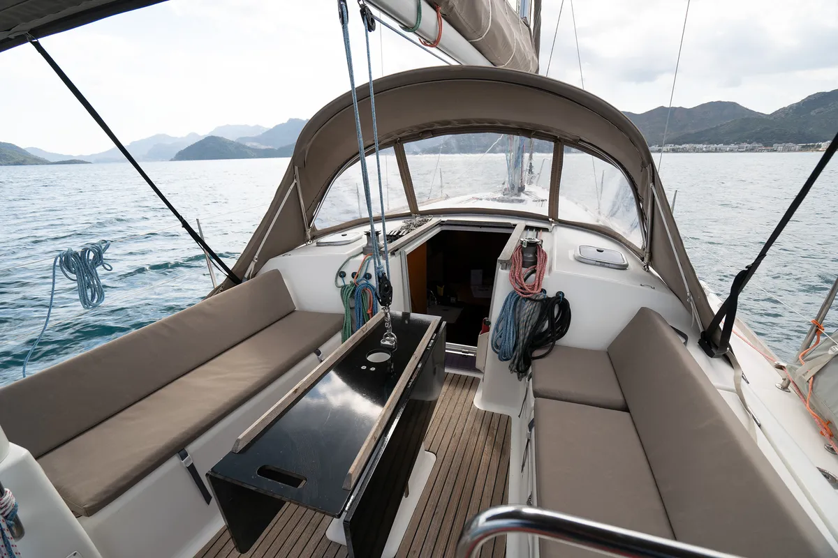 Cockpit of Moon River, a Dufour 335 Grand Large sailboat at Marmaris, Turkey
