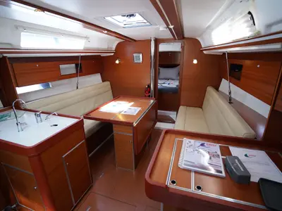 Salon of Moon River, a Dufour 335 Grand Large sailboat at Marmaris, Turkey