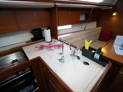 Galley of Moon River, a Dufour 335 Grand Large sailboat at Marmaris, Turkey