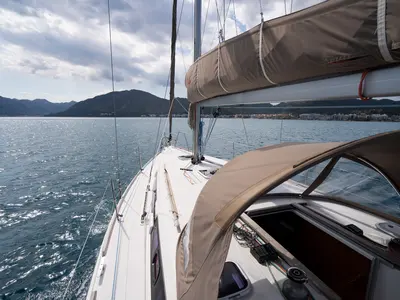 Deck of Moon River, a Dufour 335 Grand Large sailboat at Marmaris, Turkey