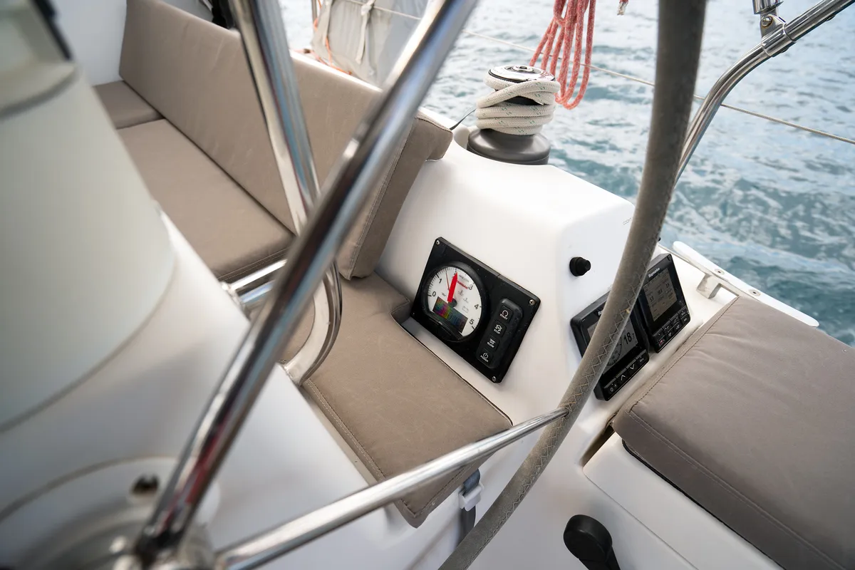 Cockpit of Moon River, a Dufour 335 Grand Large sailboat at Marmaris, Turkey