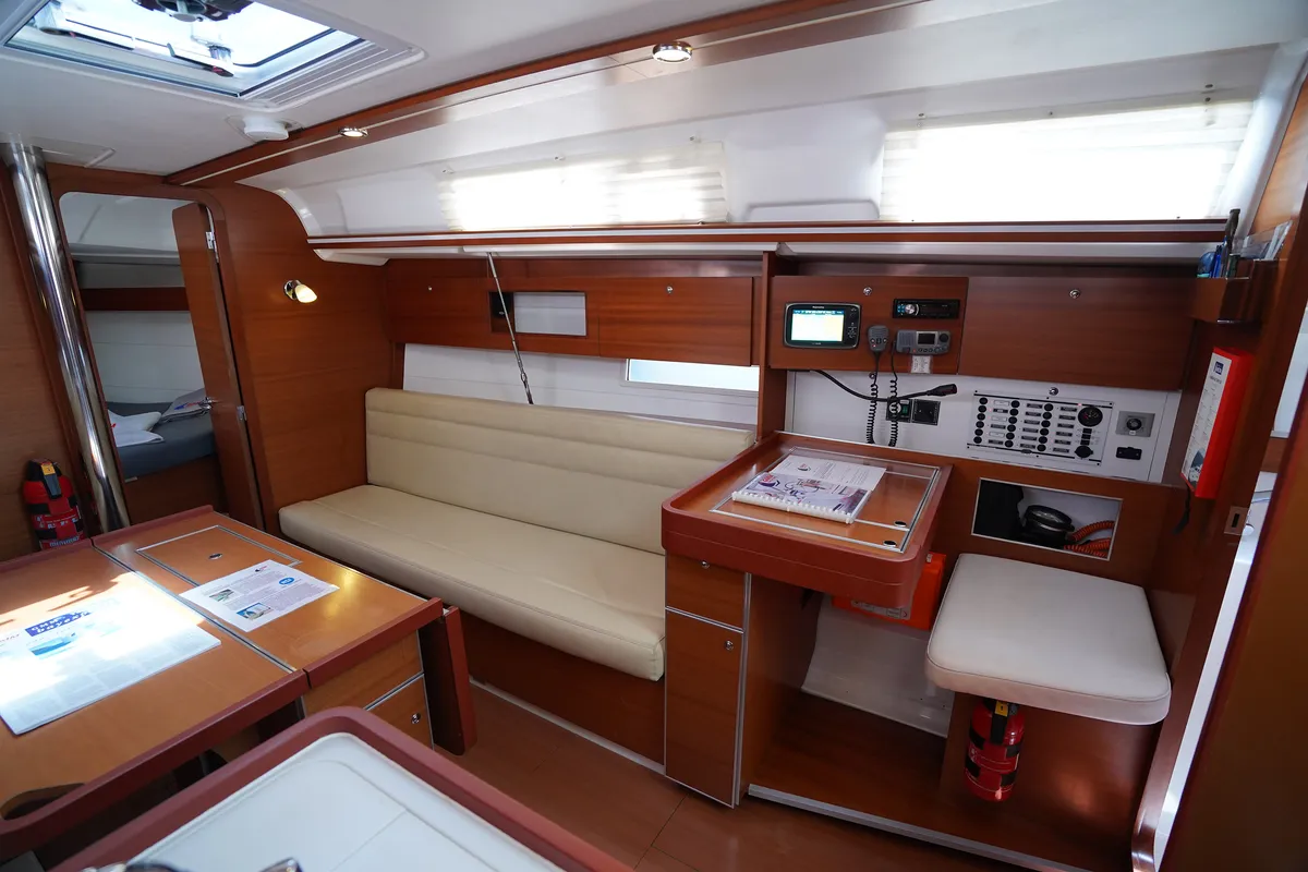 Salon of Moon River, a Dufour 335 Grand Large sailboat at Marmaris, Turkey