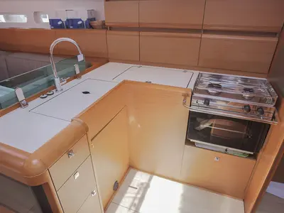 Galley of Dalecarlia, a Jeanneau Sun Odyssey 449 sailboat at Gåshaga, Sweden