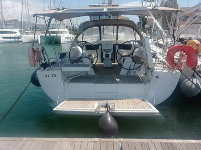 Deck of Piranha, a Hanse 418 sailboat at Municipal Unit of Lefkada, Greece