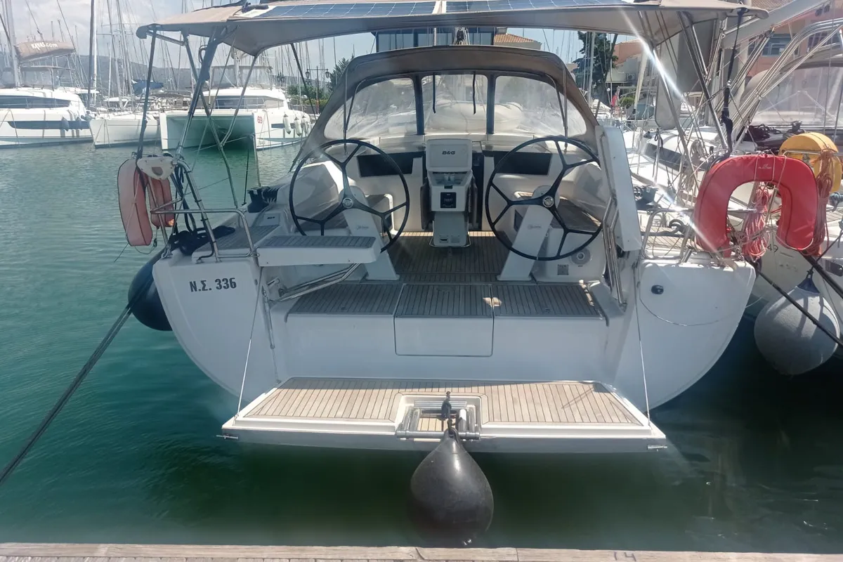 Deck of Piranha, a Hanse 418 sailboat at Municipal Unit of Lefkada, Greece