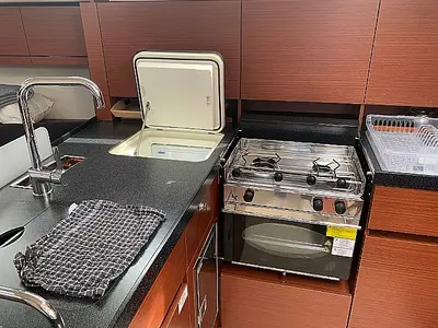 Galley of Piranha, a Hanse 418 sailboat at Municipal Unit of Lefkada, Greece