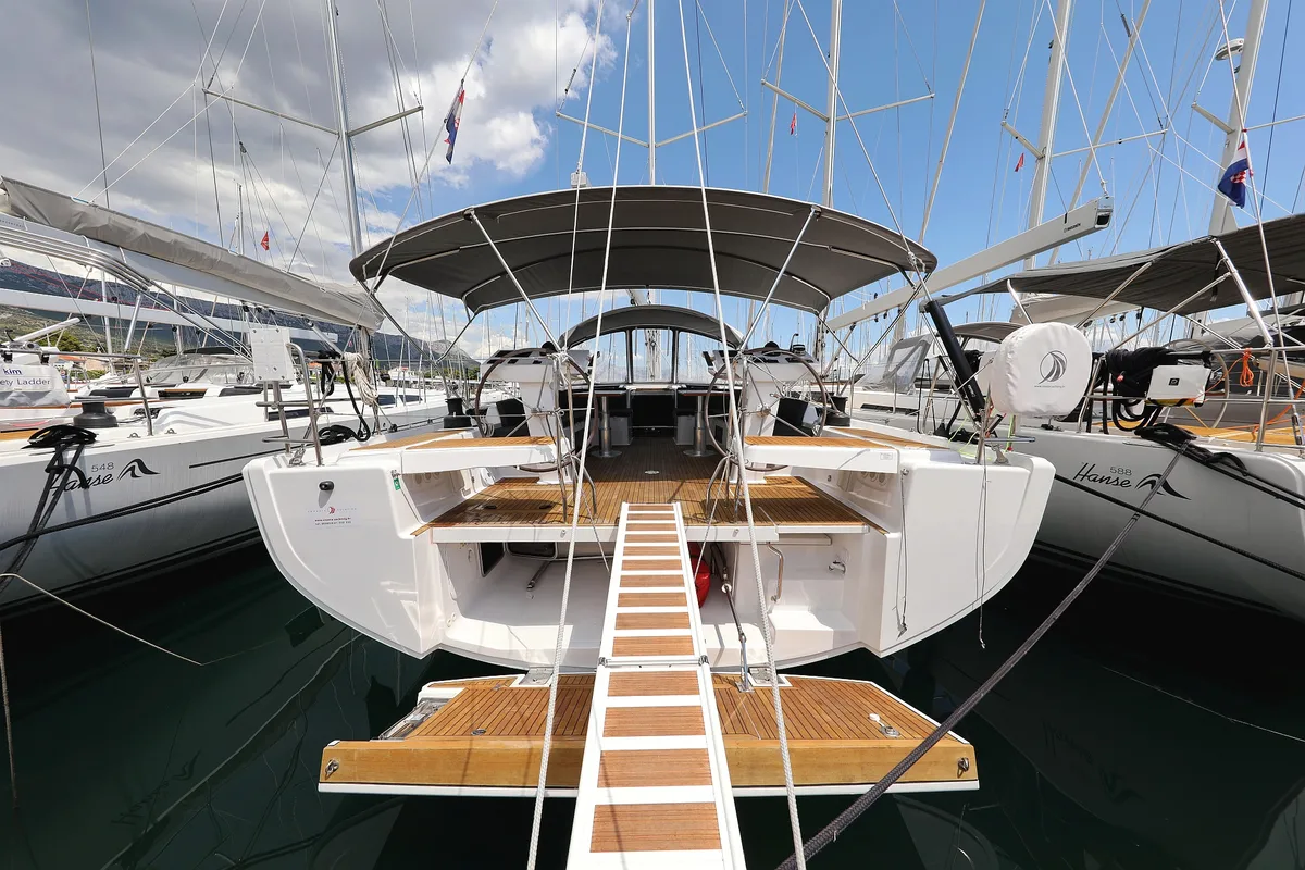 Exterior view of Stargazing, a Hanse 548 sailboat at Općina Sukošan, Croatia
