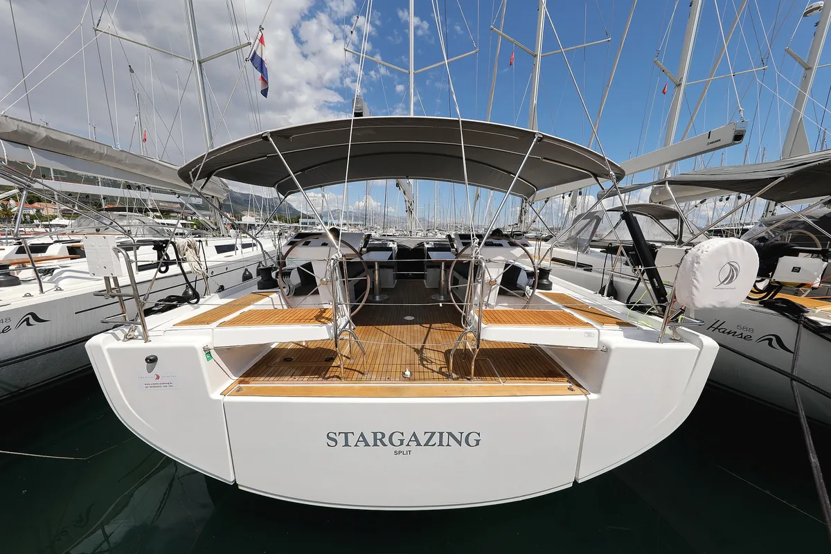 Exterior view of Stargazing, a Hanse 548 sailboat at Općina Sukošan, Croatia