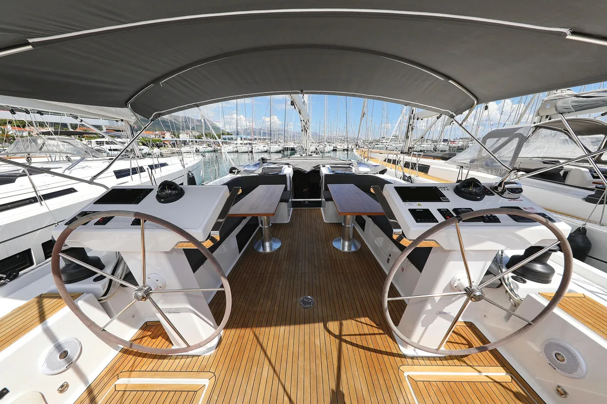 Cockpit of Stargazing, a Hanse 548 sailboat at Općina Sukošan, Croatia