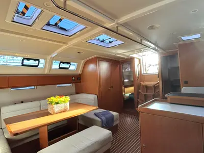 Salon of Leonidas IV, a Bavaria Cruiser 51 sailboat at Athens, Greece