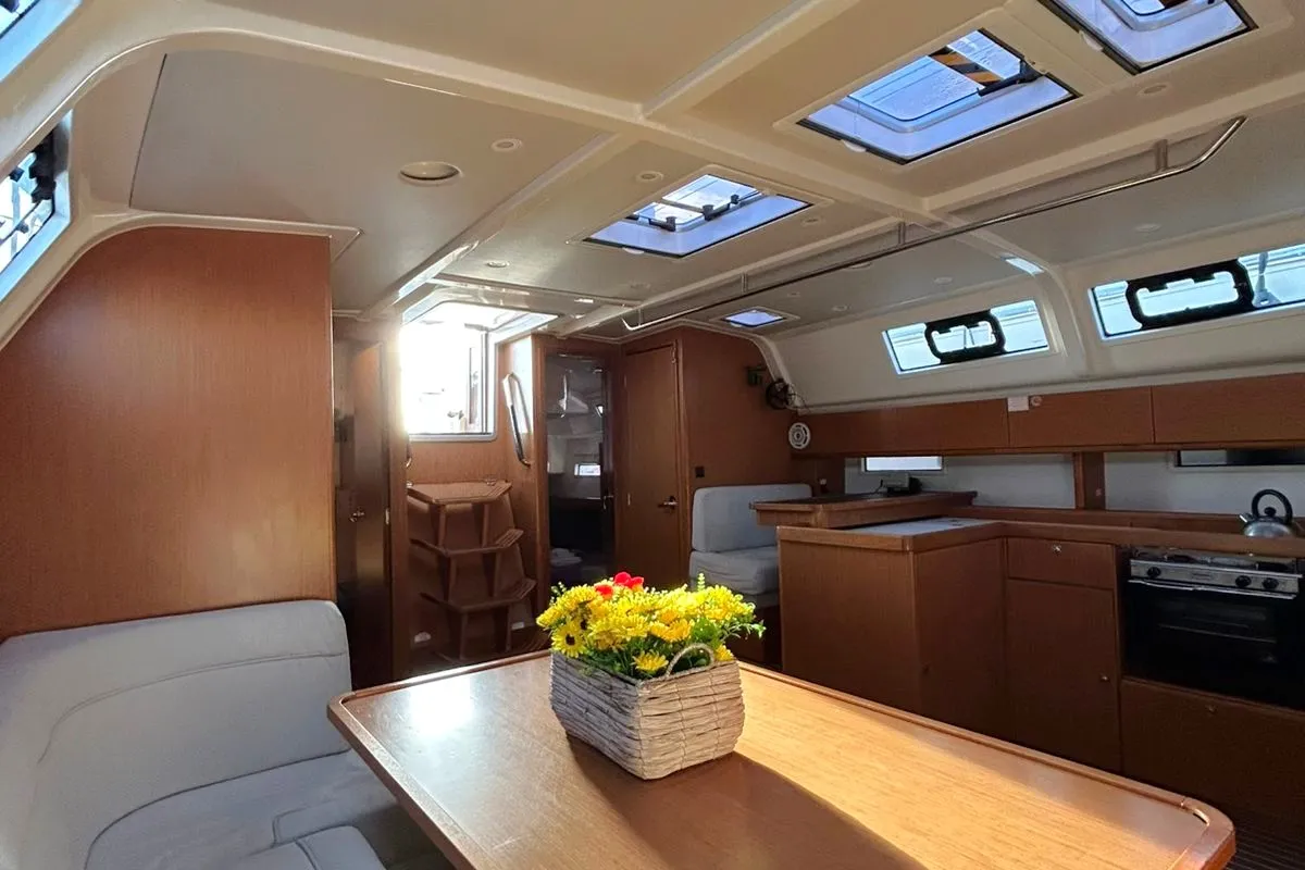 Salon of Leonidas IV, a Bavaria Cruiser 51 sailboat at Athens, Greece