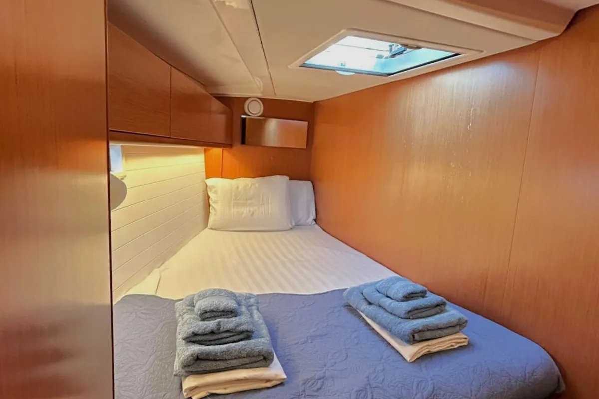 Cabin on Leonidas IV, a Bavaria Cruiser 51 sailboat at Athens, Greece
