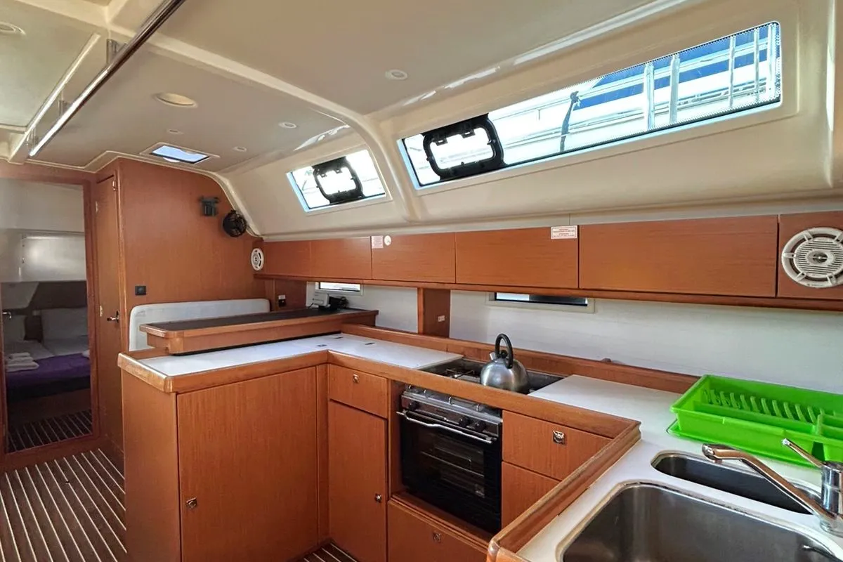 Galley of Leonidas IV, a Bavaria Cruiser 51 sailboat at Athens, Greece