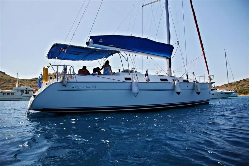 Exterior view of Kalypso, a Beneteau Cyclades 43.4 sailboat at Bodrum, Turkey