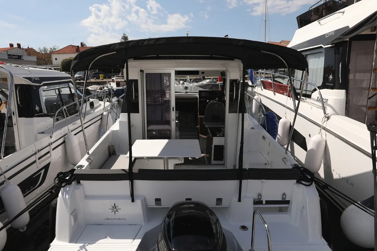 Deck of Nemo, a Jeanneau Merry Fisher 795 motorboat at Pirovac, Croatia