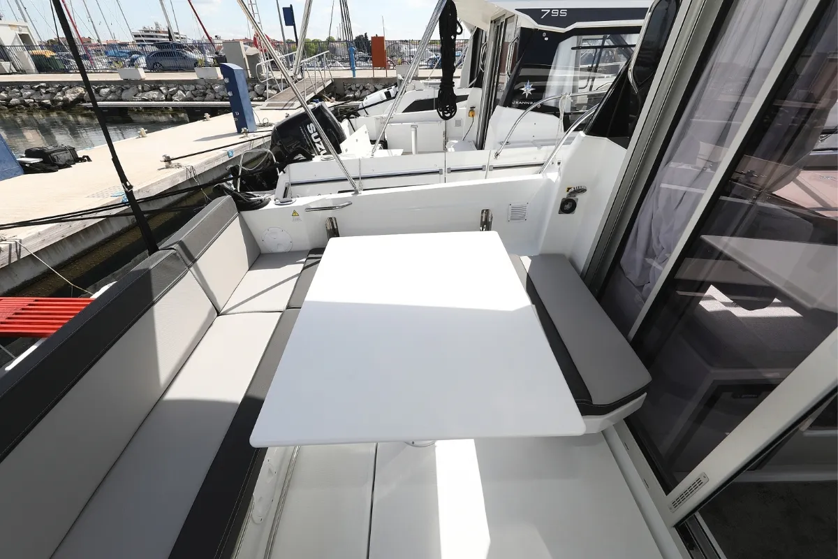 Deck of Nemo, a Jeanneau Merry Fisher 795 motorboat at Pirovac, Croatia