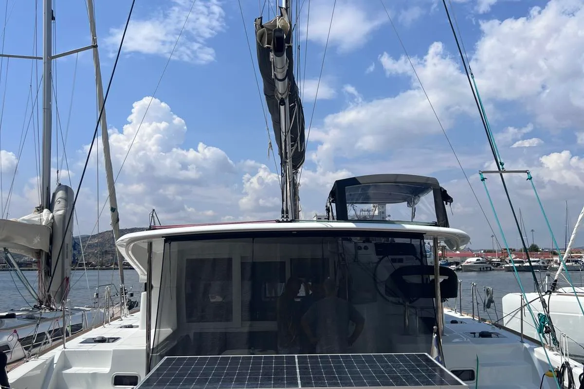 Deck of Niso, a Lagoon 40 catamaran at Loutraki, Greece