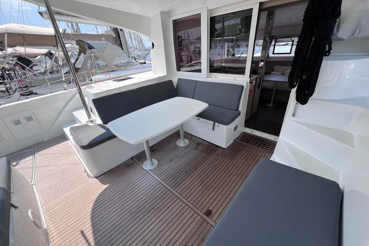 Deck of Niso, a Lagoon 40 catamaran at Loutraki, Greece