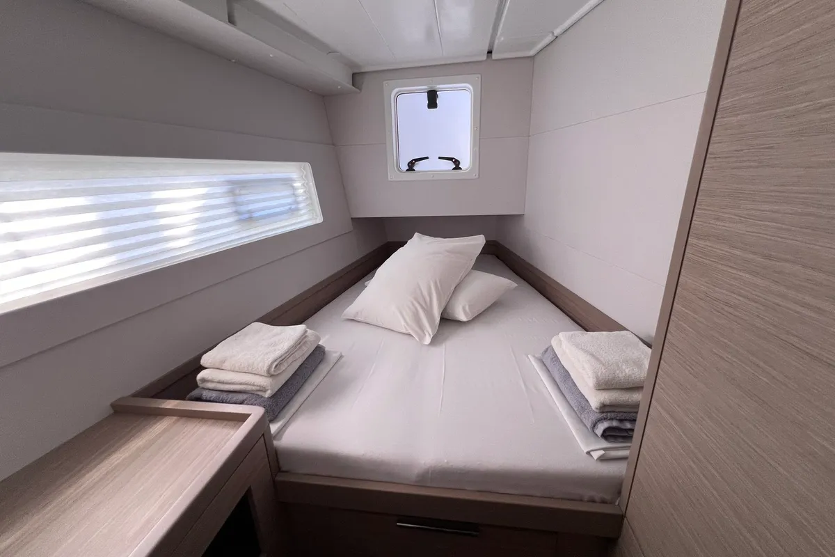 Cabin on Niso, a Lagoon 40 catamaran at Loutraki, Greece