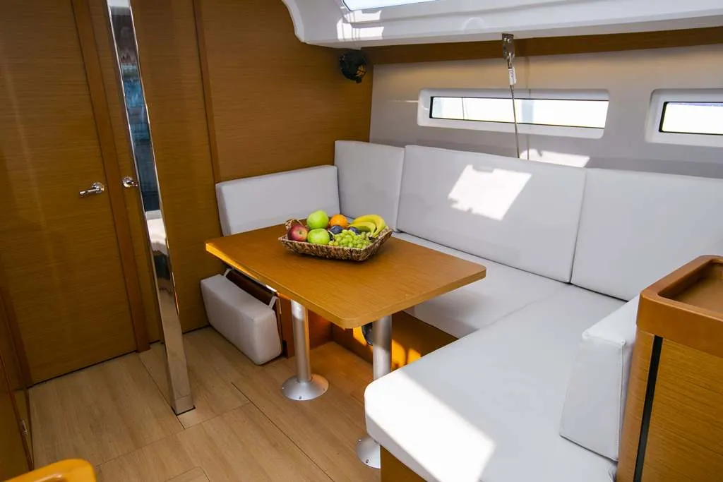 Salon of Endeavour, a Jeanneau Sun Odyssey 440 sailboat at Neo Klima, Greece