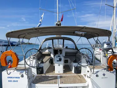 Cockpit of Endeavour, a Jeanneau Sun Odyssey 440 sailboat at Neo Klima, Greece