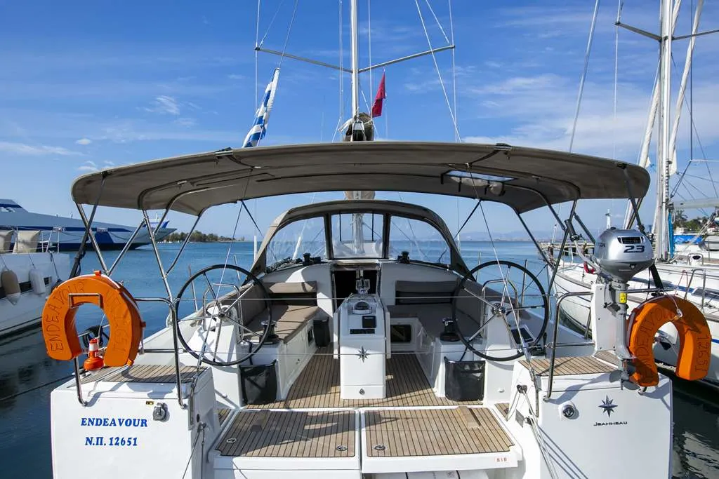 Cockpit of Endeavour, a Jeanneau Sun Odyssey 440 sailboat at Neo Klima, Greece