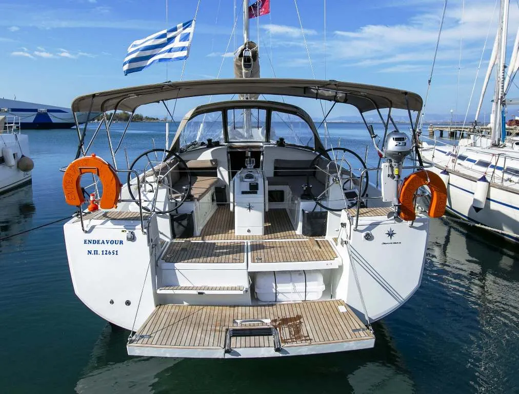 Exterior view of Endeavour, a Jeanneau Sun Odyssey 440 sailboat at Neo Klima, Greece