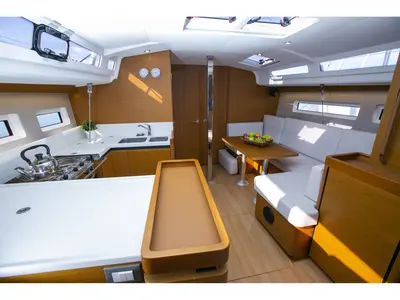 Salon of Endeavour, a Jeanneau Sun Odyssey 440 sailboat at Neo Klima, Greece