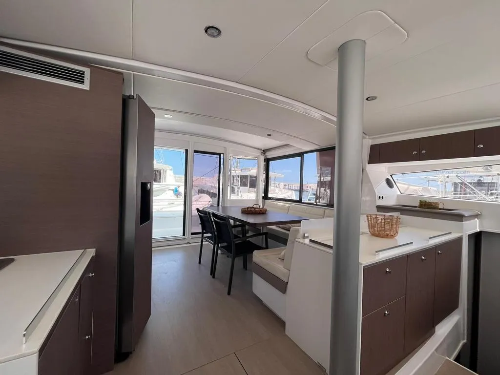Salon of AQUA, a Bali 4.3 catamaran at Capo d'Orlando, Italy