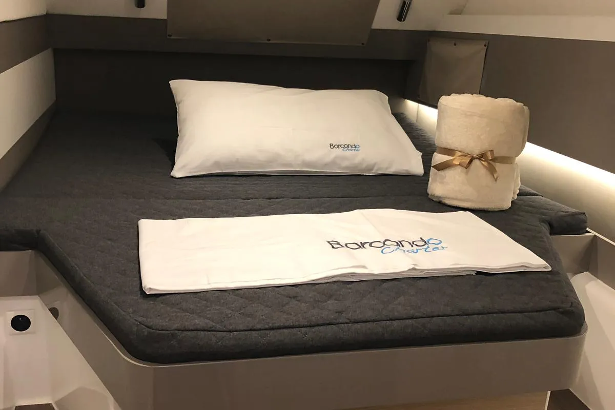 Cabin on AQUA, a Bali 4.3 catamaran at Capo d'Orlando, Italy