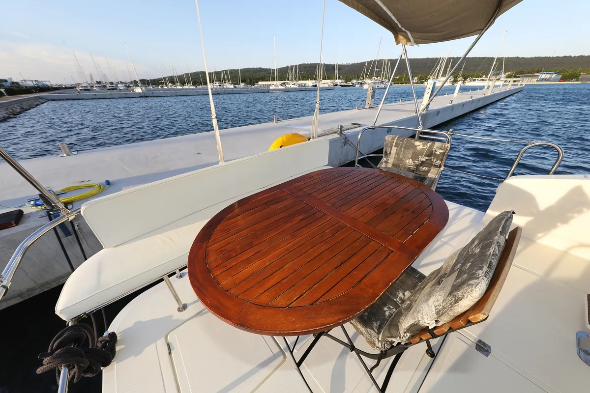 Deck of Backup, a Cobra Yachts Futura 40 Grand Horizon motor yacht at Općina Sukošan, Croatia