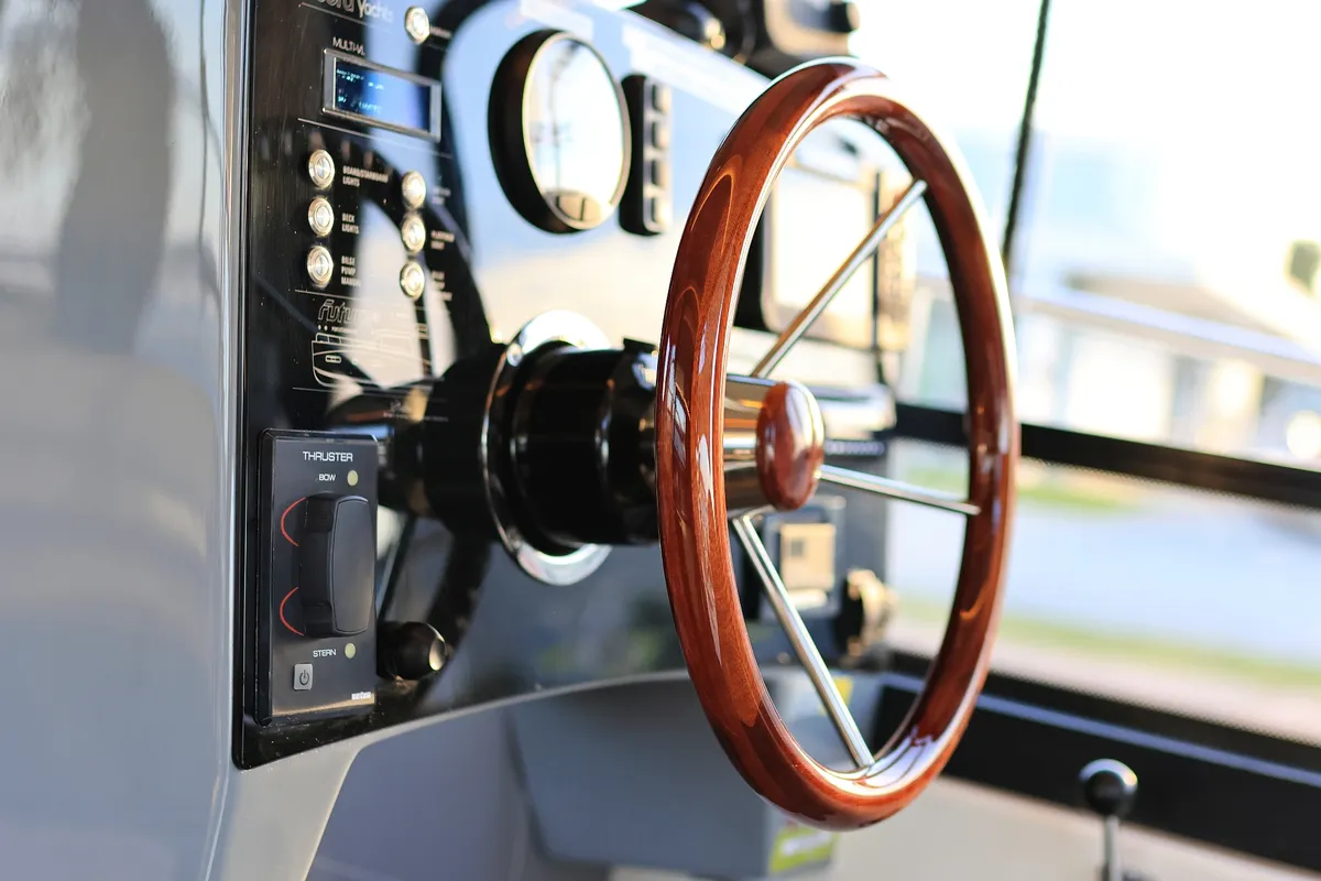 Cockpit of Backup, a Cobra Yachts Futura 40 Grand Horizon motor yacht at Općina Sukošan, Croatia