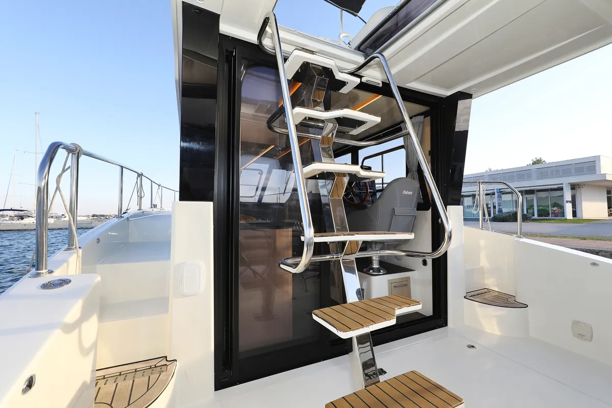 Deck of Backup, a Cobra Yachts Futura 40 Grand Horizon motor yacht at Općina Sukošan, Croatia