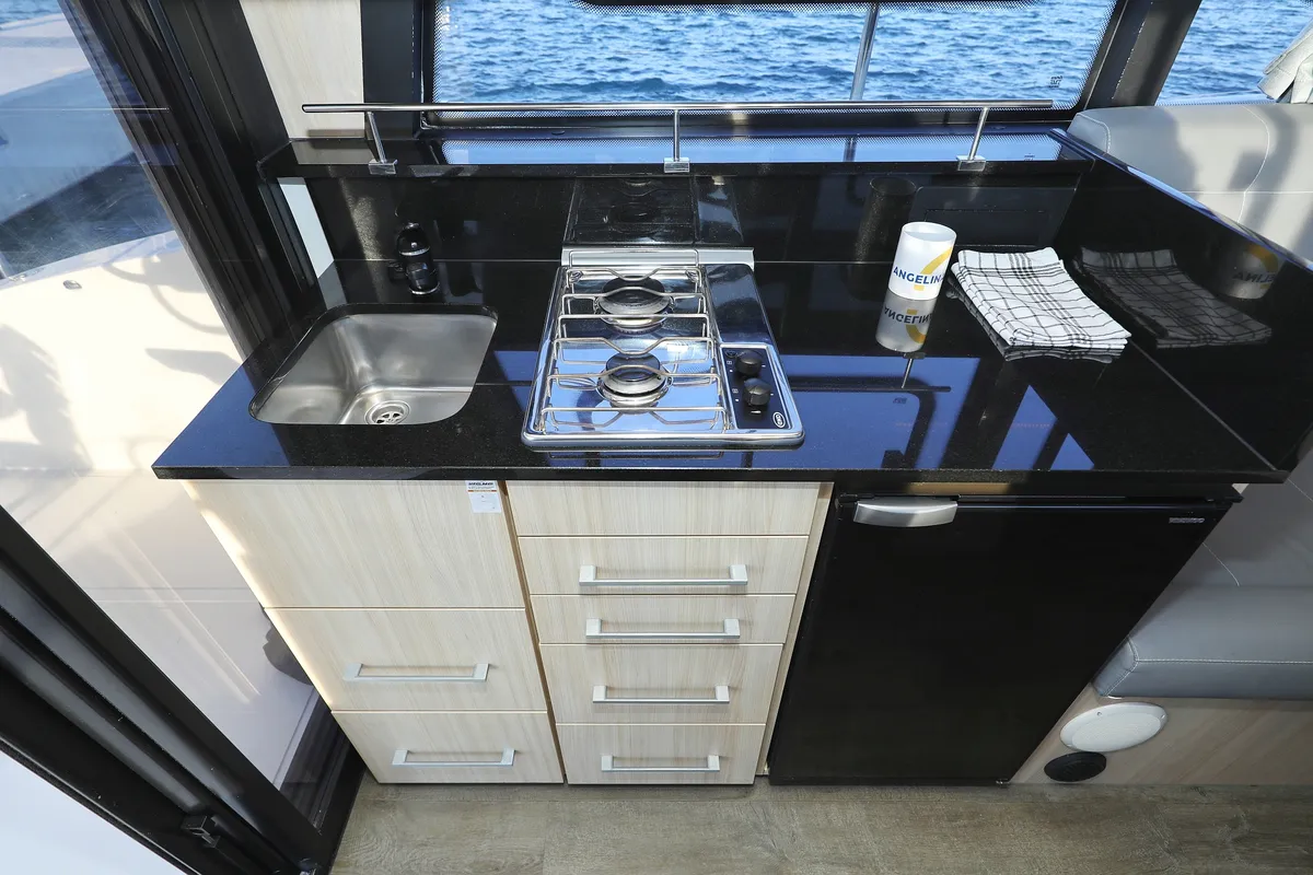 Galley of Backup, a Cobra Yachts Futura 40 Grand Horizon motor yacht at Općina Sukošan, Croatia
